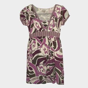 Oneill W sz Small Junior Pink Green Floral Print Striped trim Mini Dress